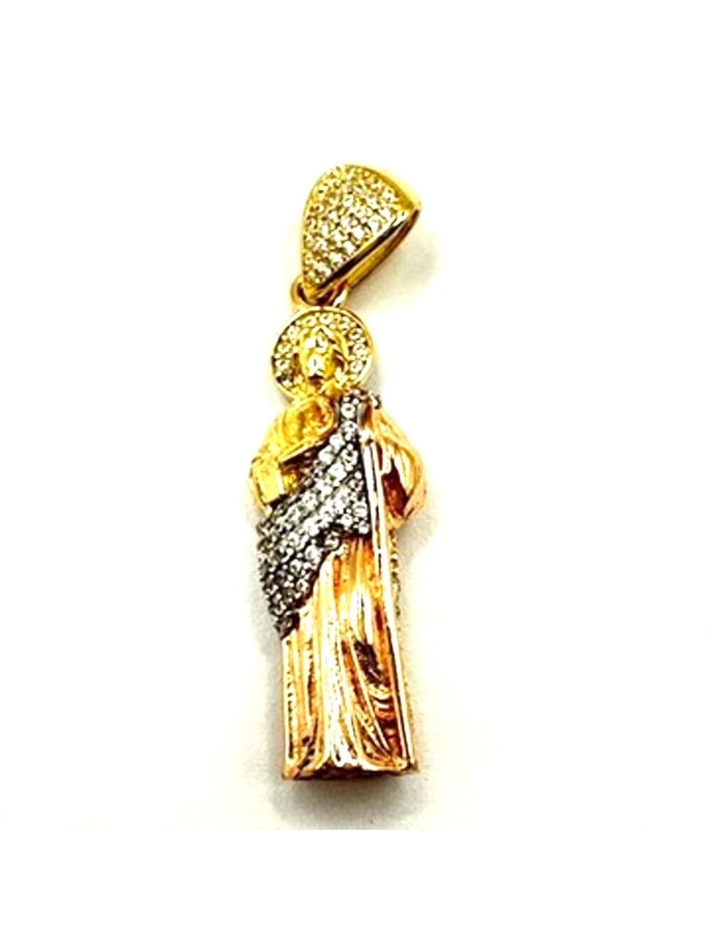 14K Solid 2 Tone Yellow and Rose Gold St Jude Pendant with zirconias